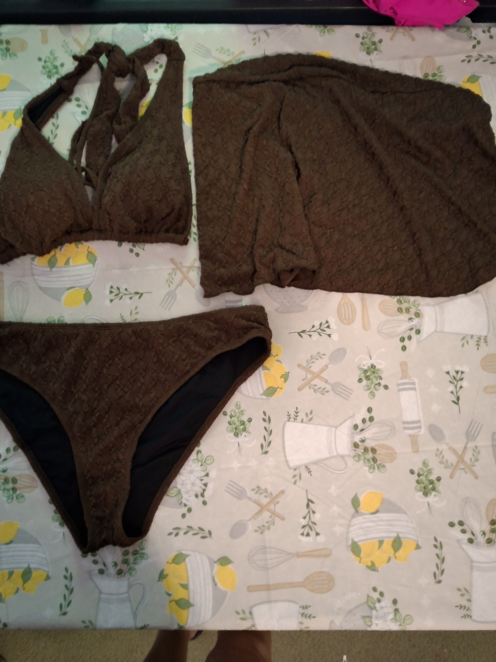 Textured Brown Bikini Set with Cover-Up